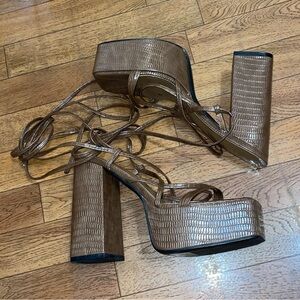 Leather snakeskin lace up heels